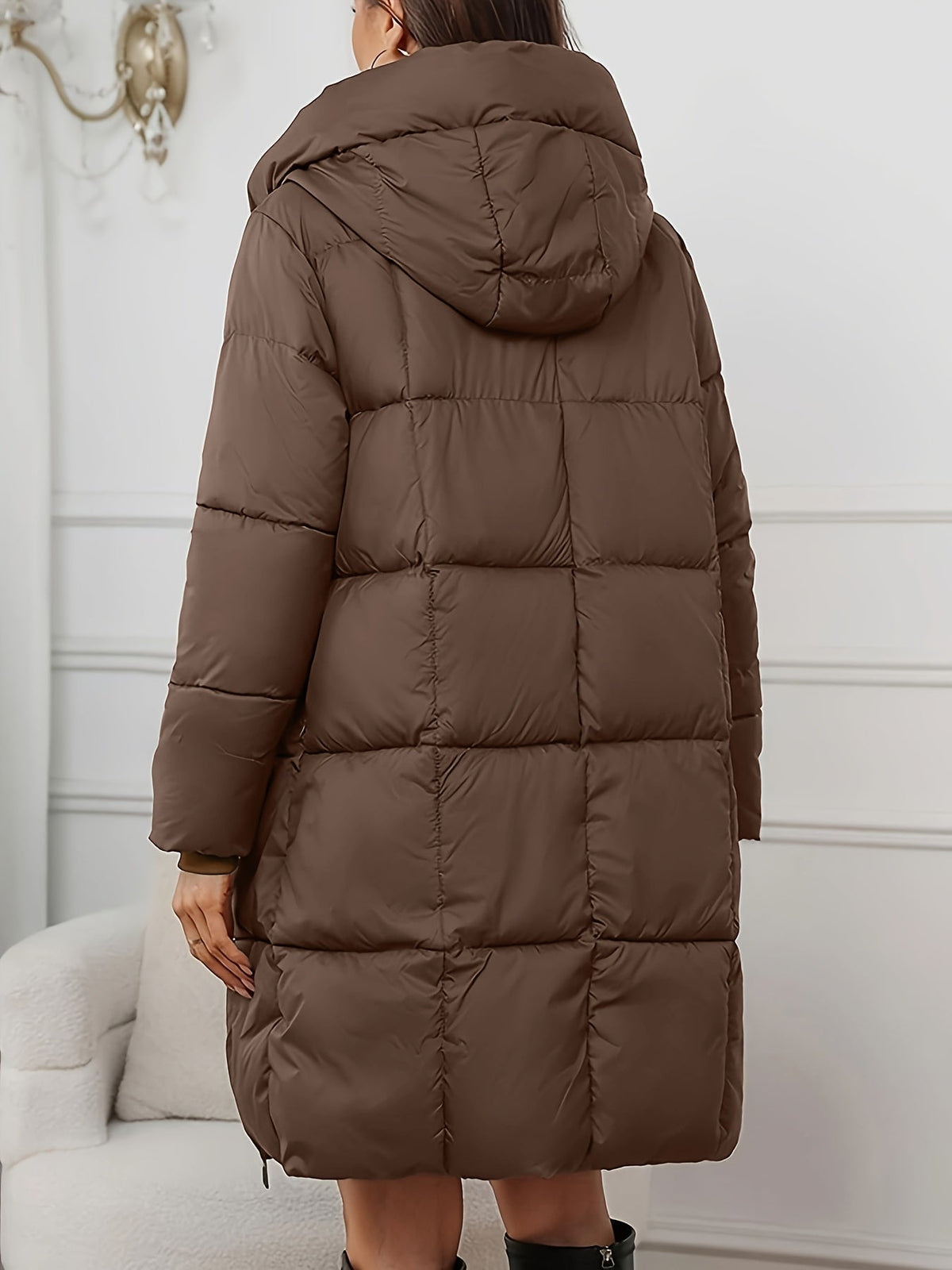 Women's Quilted Puffer Coat Hooded Long Sleeve Casual Winter Outerwear