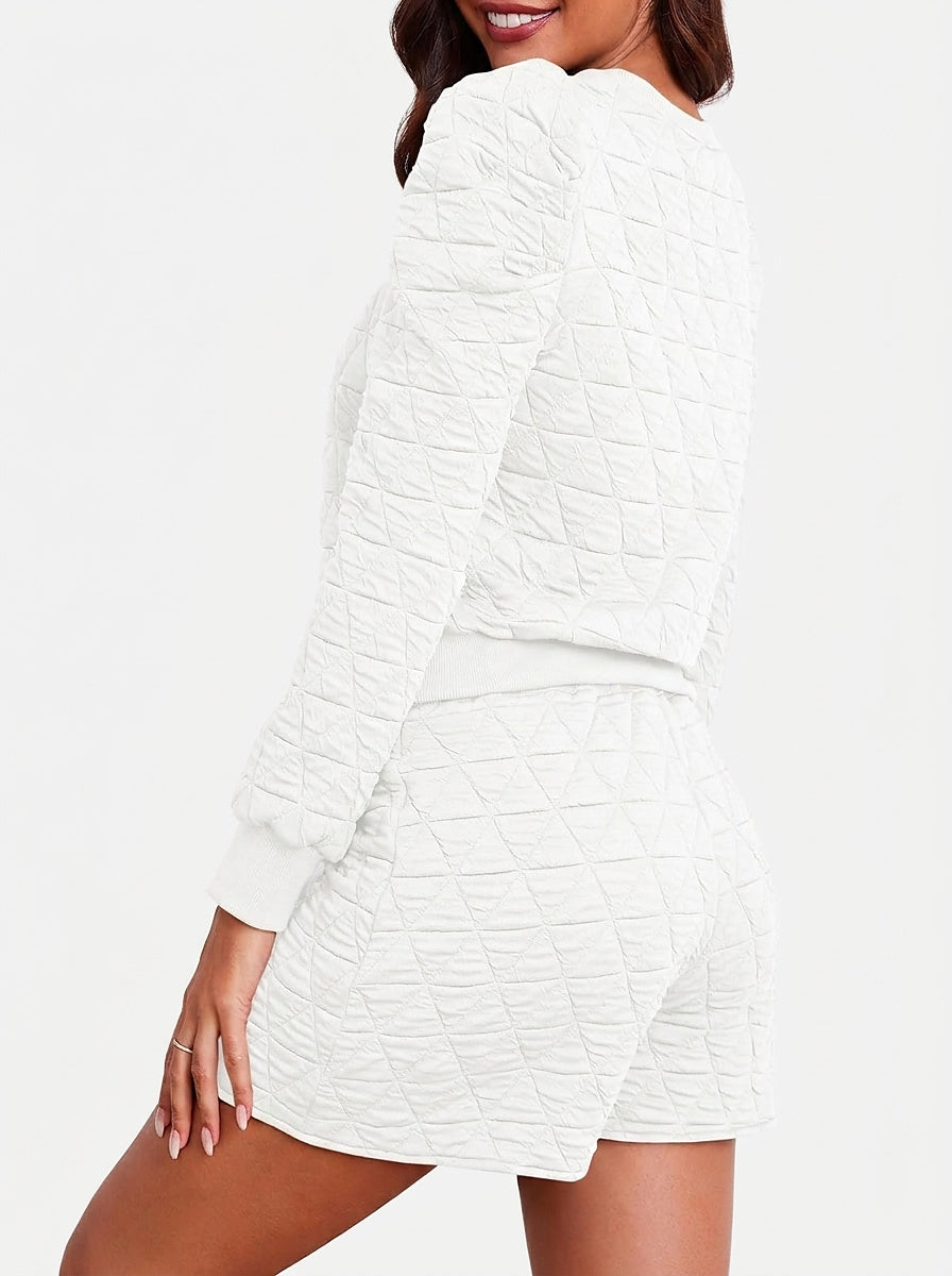 Women’s Two-Piece Lounge Set with Quilted Sweatshirt and Wrap Skort