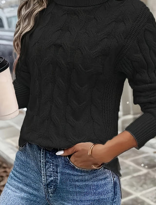 Women's Stylish Cable Knit Turtleneck Sweater Fitted Long Sleeve Cozy Casual