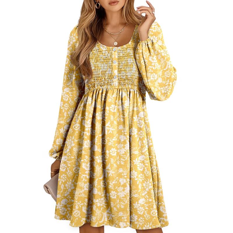 Women's Smocked Empire Waist Mini Dress Outfit for Summer Holidays Weddings Parties and Everyday Wear