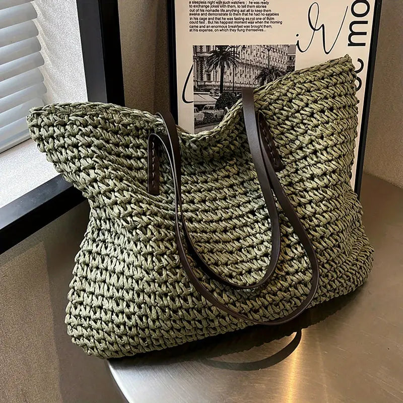 Women's Straw Beach Tote Purse Bag for Work Travel Holidays Shopping Commutes and Everyday Use