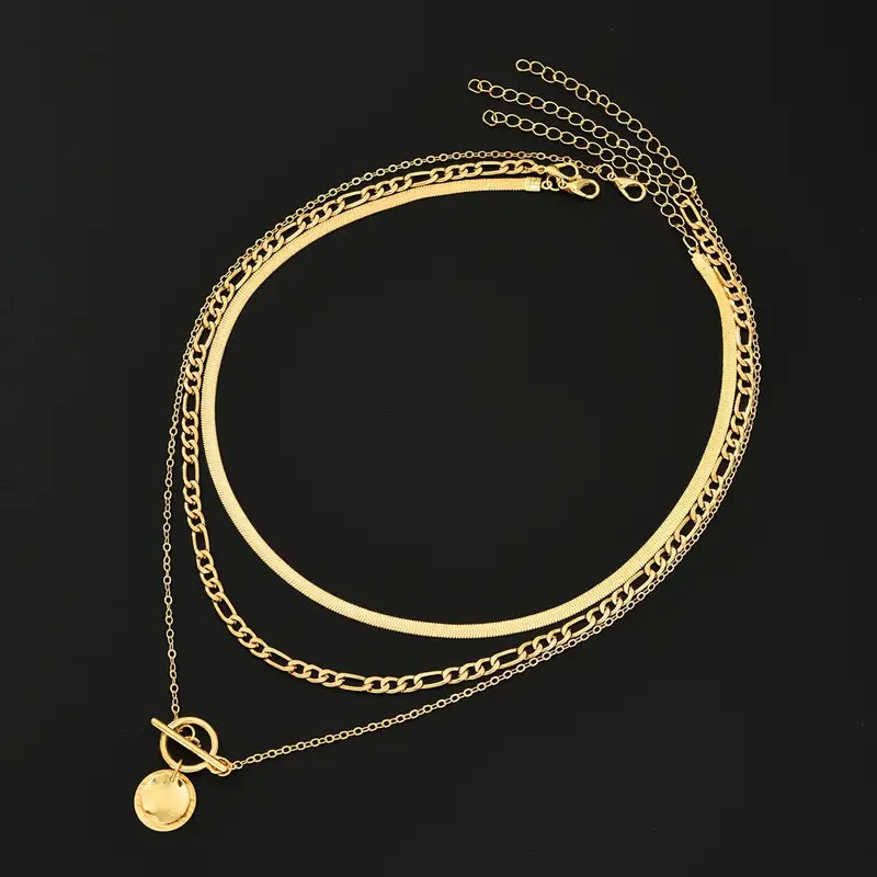 Women's Gold Layered Textured Necklace Statement Jewellery Jewelry Gift for Women Weddings Parties Prom and Everyday Wear