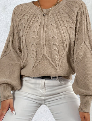 Women's Cable Knit Crewneck Sweater Relaxed Fit Long Sleeve Casual Everyday