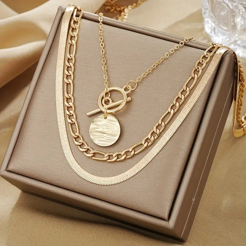 Women's Gold Layered Textured Necklace Statement Jewellery Jewelry Gift for Women Weddings Parties Prom and Everyday Wear