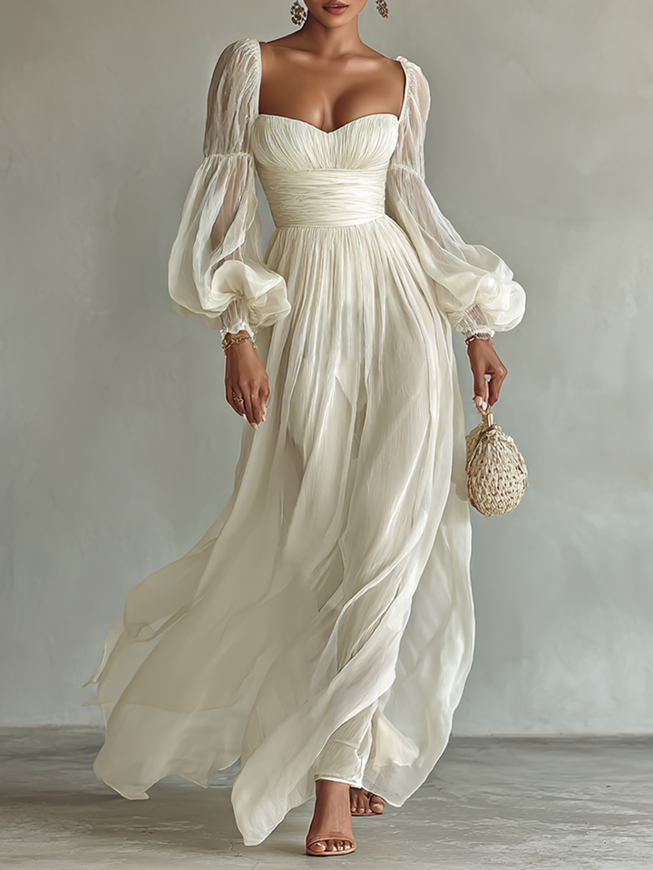 Women’s Elegant Chiffon Maxi Dress | Long Sleeve