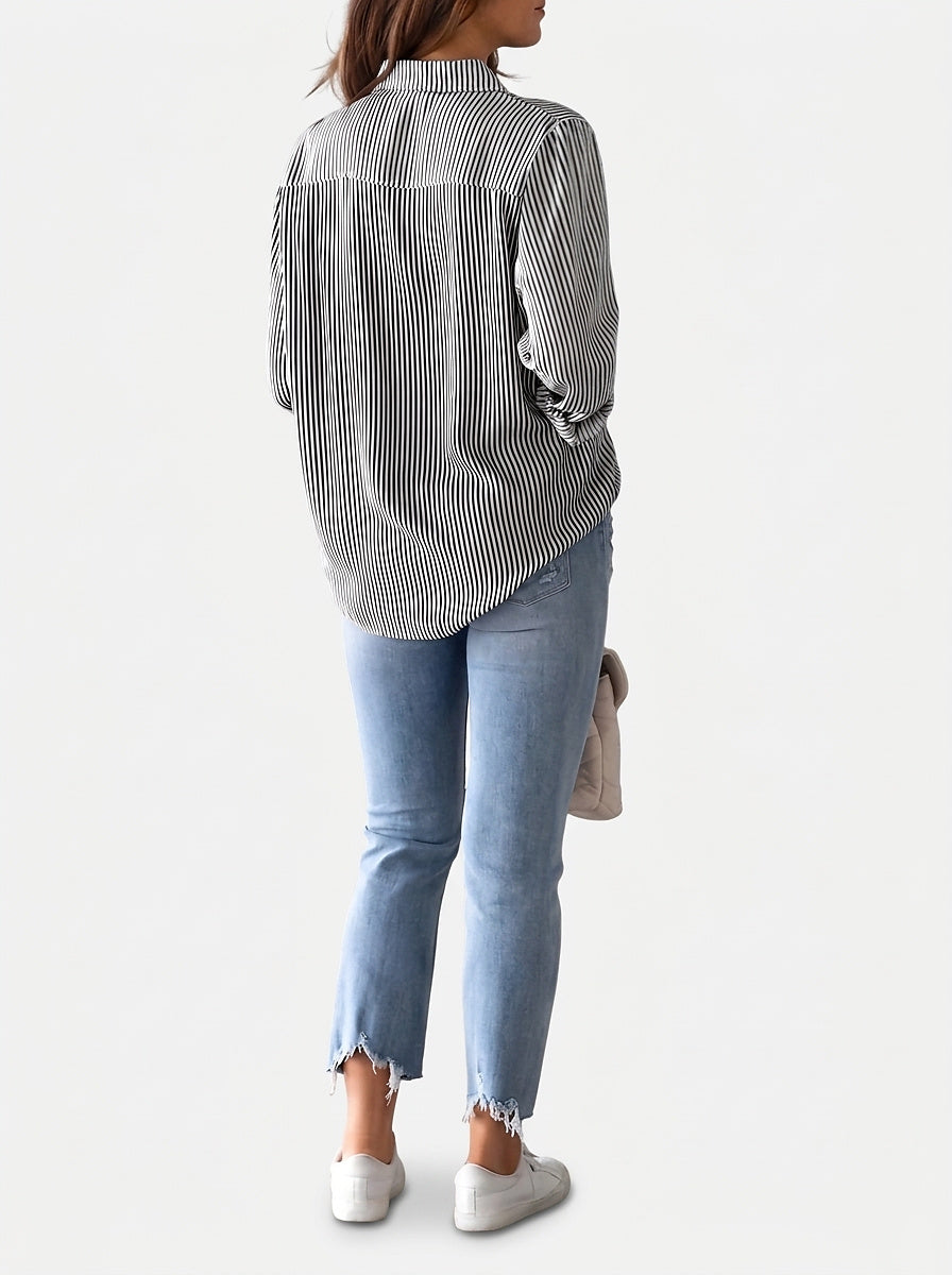 Women’s Striped Button-Down Shirt with Chest Pocket