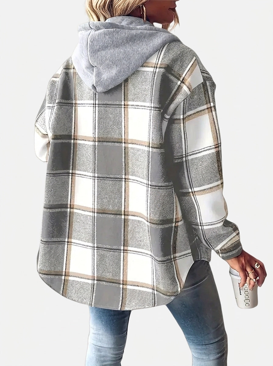 Women’s Plaid Hooded Jacket with Button Front