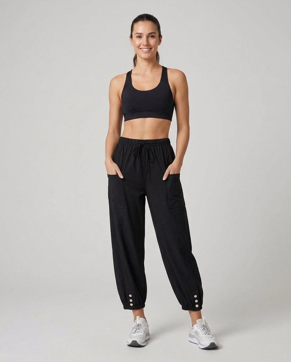 Women’s Casual Loose Pants with Button Hem