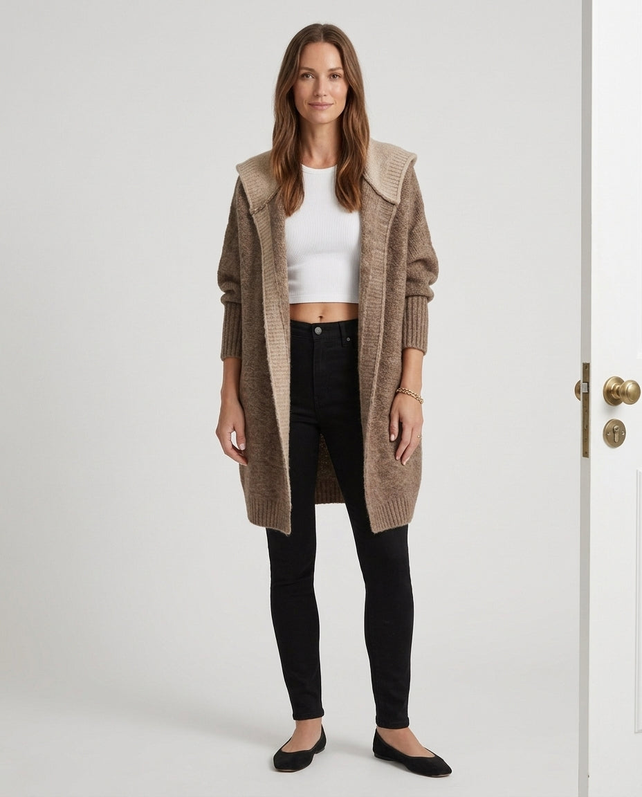 Women’s Hooded Cardigan with Color-Blocked Design