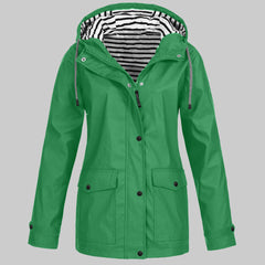 Women's Hooded Raincoat Zip Closure Stylish Outdoor Lightweight Protection