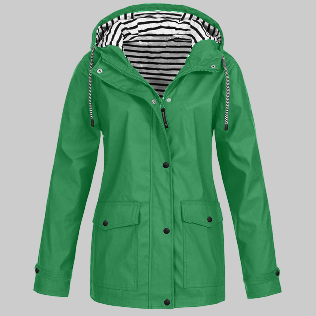 Women's Hooded Raincoat Zip Closure Stylish Outdoor Lightweight Protection