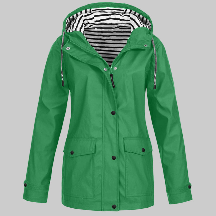 Women's Hooded Raincoat Zip Closure Stylish Outdoor Lightweight Protection