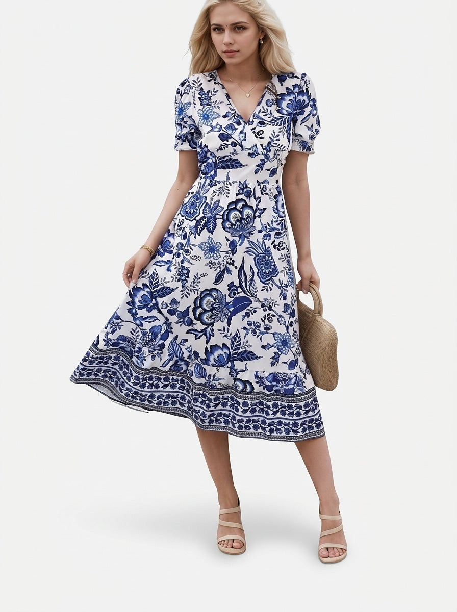 Women’s Floral Print V-Neck Midi Dress