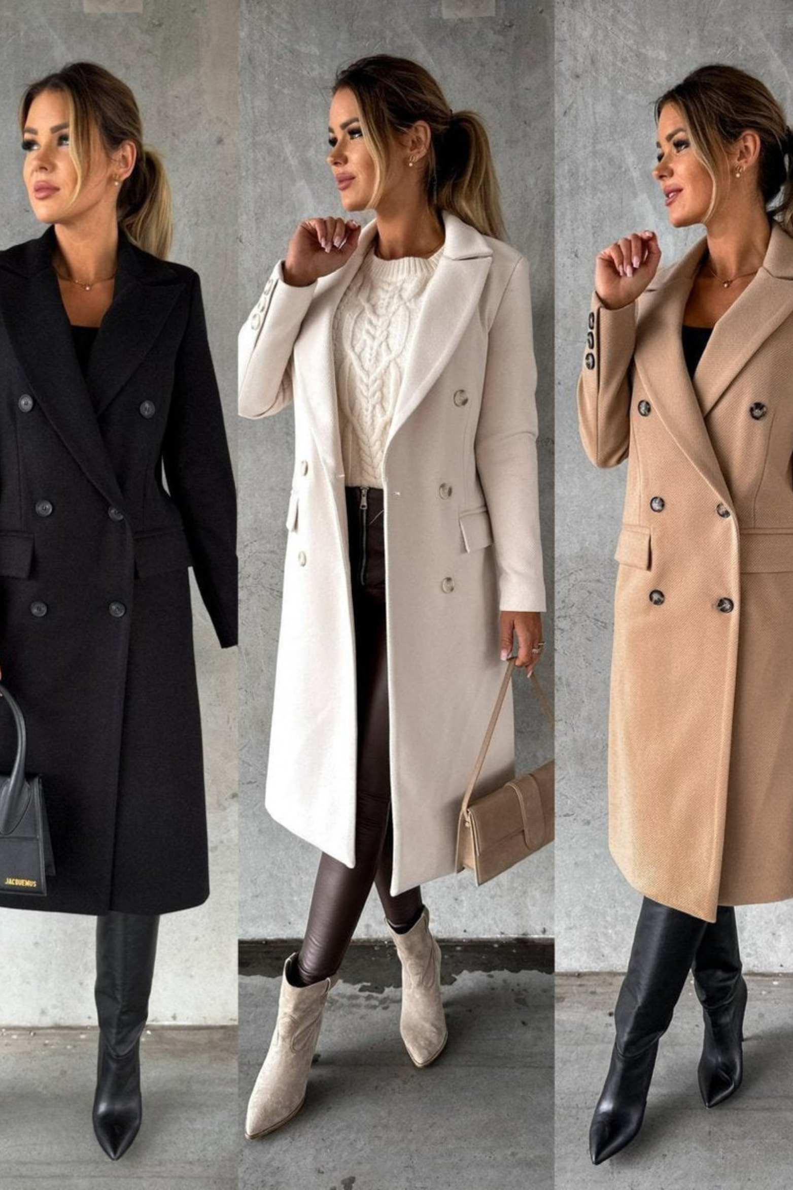 Women's Double Breasted Midi Overcoat Tailored Fit Classic Collar Button-Front Stylish Layering