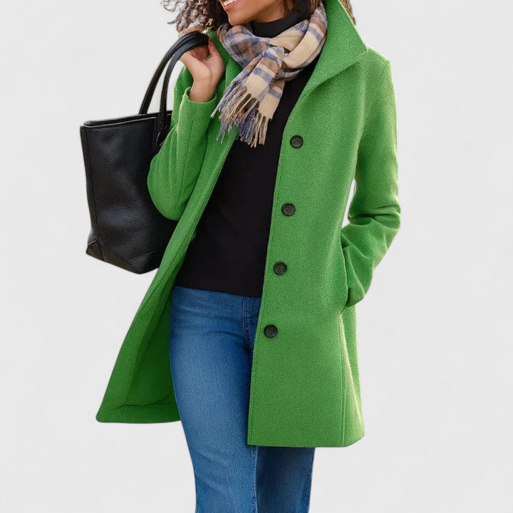 Women's Elegant Long Coat Tailored Fit Notched Lapel Classic Style Outerwear