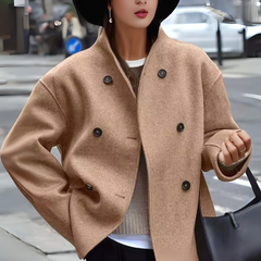 Women's Cozy Long Sleeve Stand Collar Coat Relaxed Fit Casual Layering