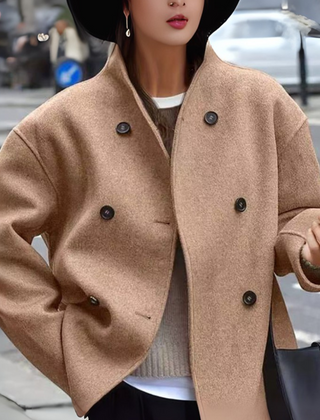 Women's Cozy Long Sleeve Stand Collar Coat Relaxed Fit Casual Layering