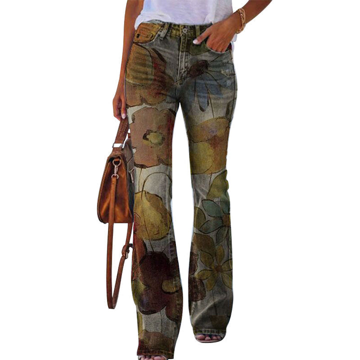 Women’s Retro Floral High-Waisted Wide Leg Jeans | Stylish