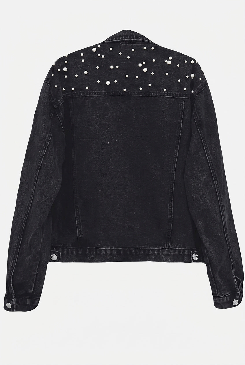 Women’s Denim Jacket with Pearl Embellishments
