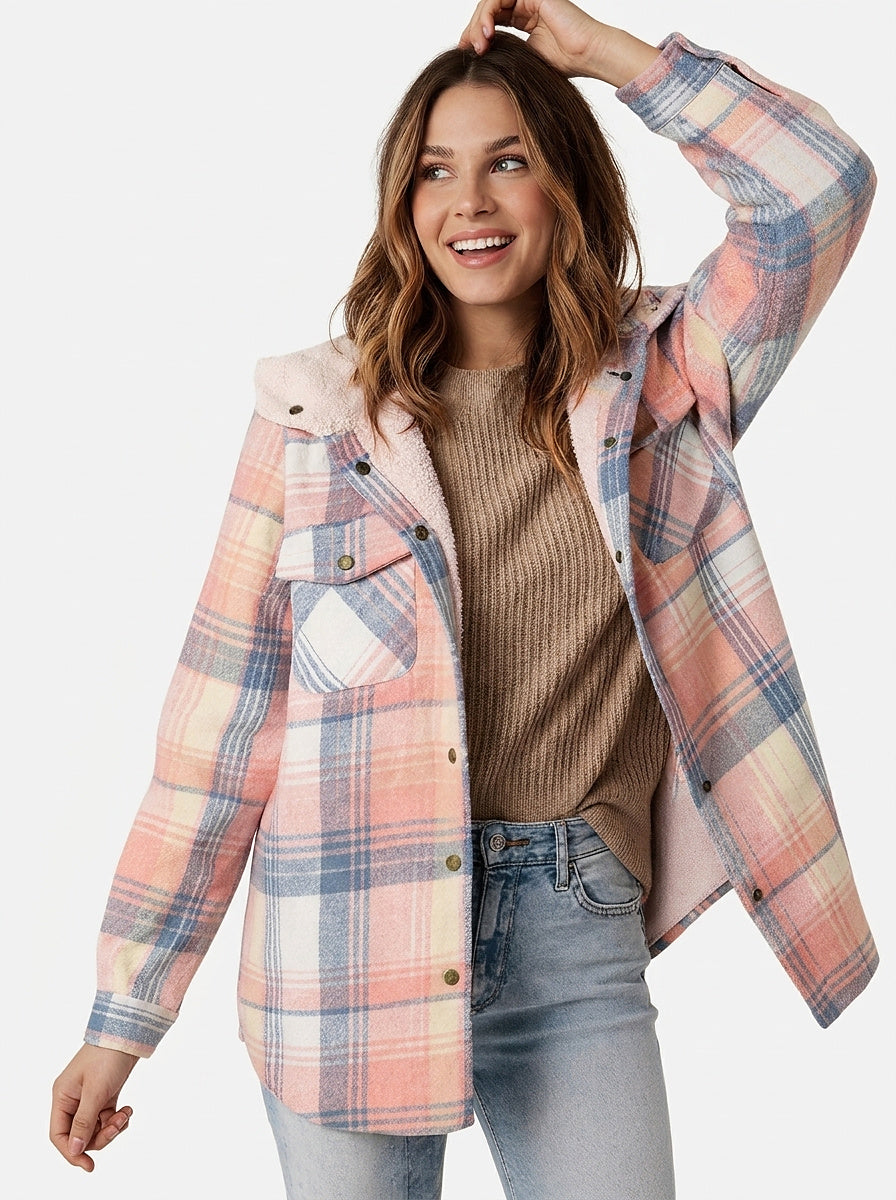 Women’s Plaid Hooded Jacket with Pockets