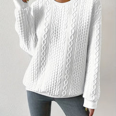 Women's Casual Cable Knit Sweatshirt Crewneck Relaxed Fit Everyday Wear