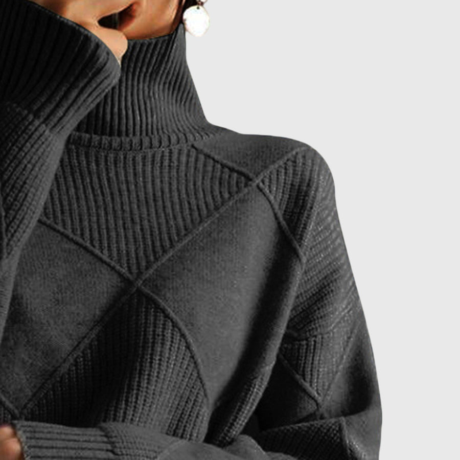 Women's Geometric Turtleneck Sweater Fitted Long Sleeve Casual Everyday