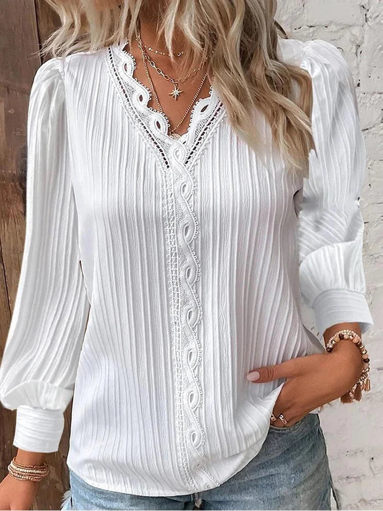 Women's Chiffon Lace Blouse Top Outfit for Work Brunch Casual Days and Everyday Wear