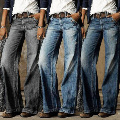 Women's Vintage High Waist Wide Leg Flare Denim Jeans Outfit for Work Casual Days Holidays and Everyday Wear