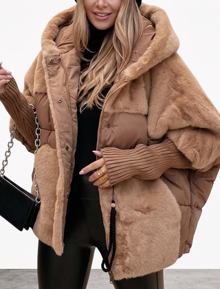 Women's Plush Hooded Coat Relaxed Fit Long Sleeve Zipper Closure Casual Outerwear
