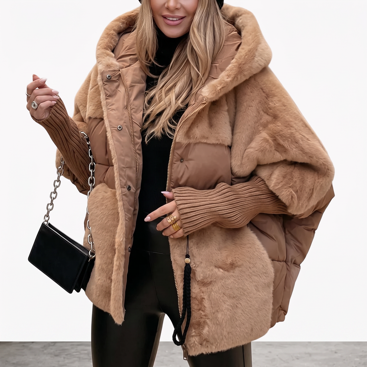 Women's Plush Hooded Coat Relaxed Fit Long Sleeve Zipper Closure Casual Outerwear
