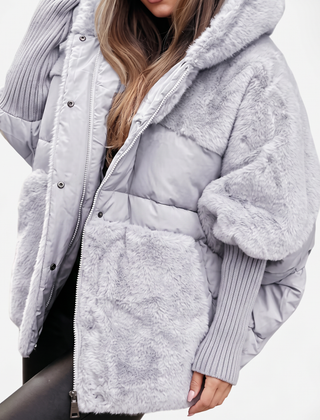 Women's Plush Hooded Coat Relaxed Fit Long Sleeve Zipper Closure Casual Outerwear