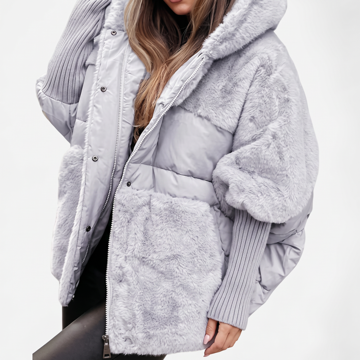 Women's Plush Hooded Coat Relaxed Fit Long Sleeve Zipper Closure Casual Outerwear
