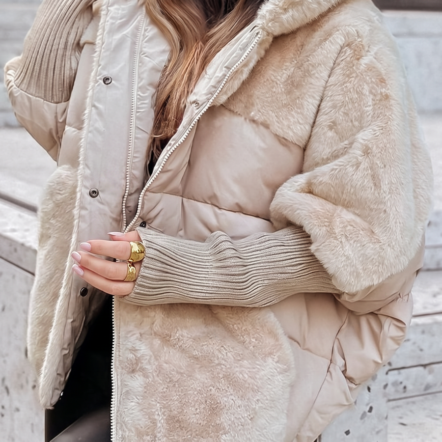 Women's Plush Hooded Coat Relaxed Fit Long Sleeve Zipper Closure Casual Outerwear