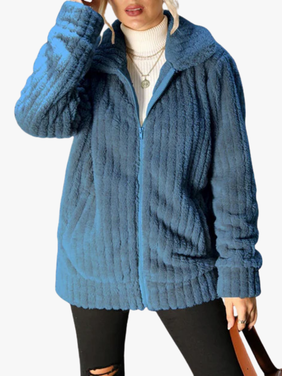 Women's Casual Teddy Fleece Jacket Relaxed Fit Long Sleeve Zip-Up Everyday Outerwear