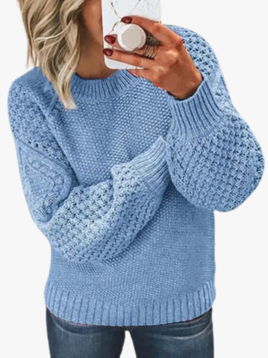 Women's Chic Crewneck Knit Sweater Relaxed Fit Long Sleeve Casual Everyday