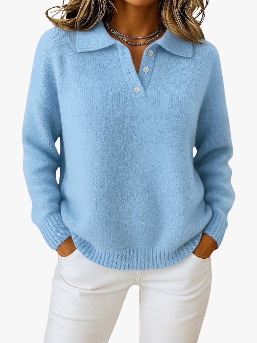 Women's Relaxed Fit Button-Up Polo Sweater Knit Casual Everyday Wear