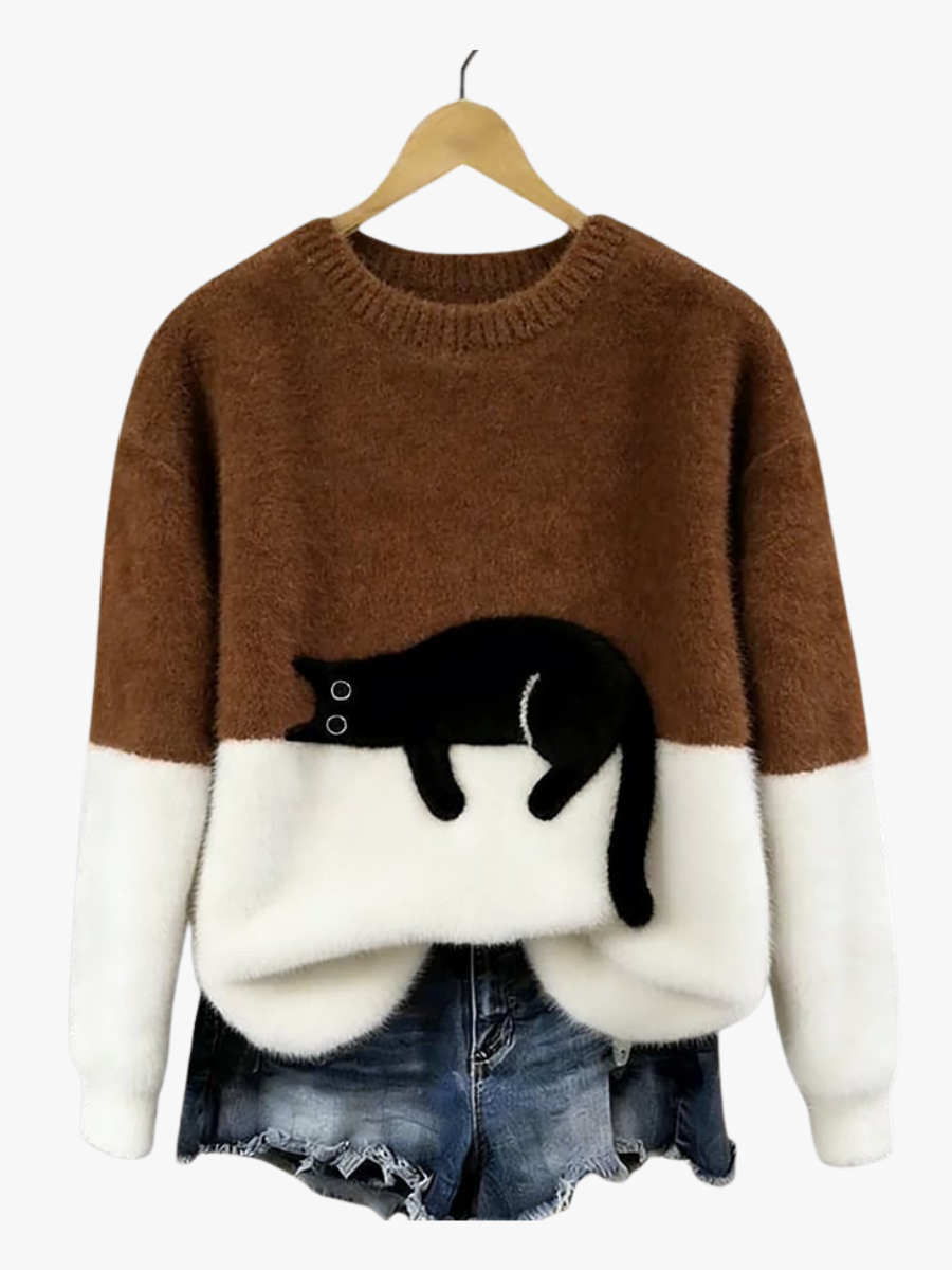 Women's Fluffy Color Block Sweater Classic Crewneck Relaxed Fit Casual Wear
