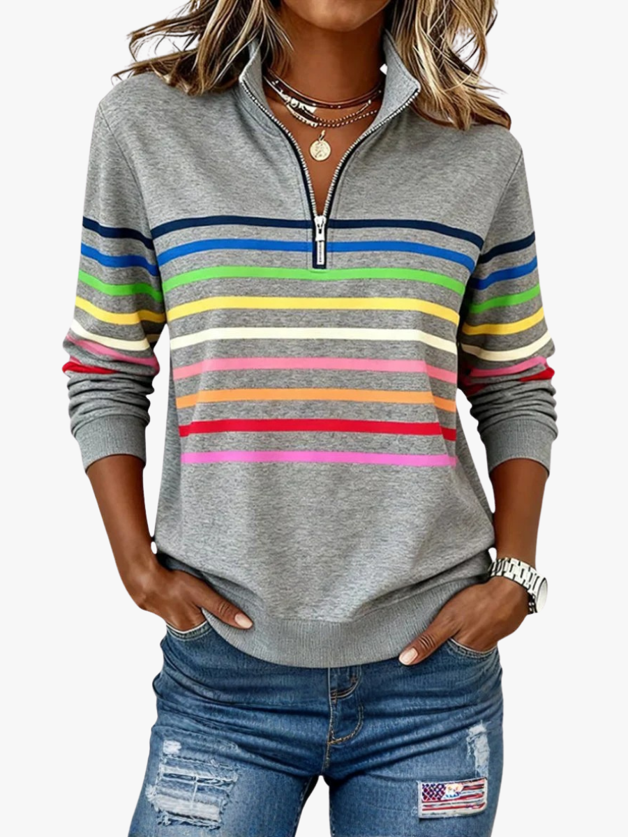 Women's Trendy Striped Quarter Zip Sweater Relaxed Fit Long Sleeve Casual Everyday