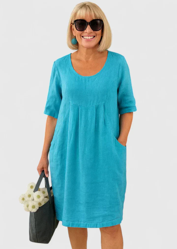 Women's Casual Linen A-Line Summer Midi Dress Outfit for Summer Holidays Weddings Parties and Everyday Wear
