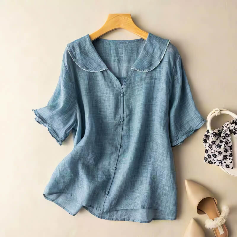 Women's Button-Up Collar Blouse Outfit for Work Brunch Casual Days and Everyday Wear