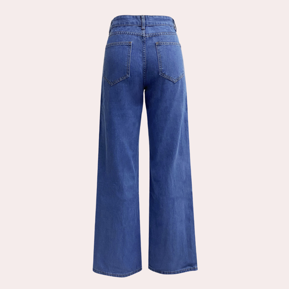 Women's Fit Dark Blue High-Waisted Straight Leg Denim Jeans Outfit for Work Casual Days Holidays and Everyday Wear