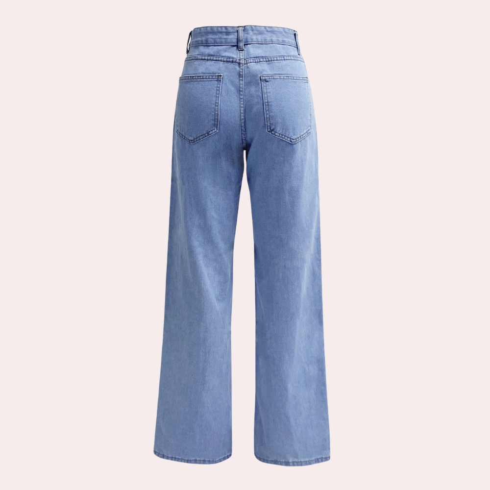 Women's Fit Dark Blue High-Waisted Straight Leg Denim Jeans Outfit for Work Casual Days Holidays and Everyday Wear