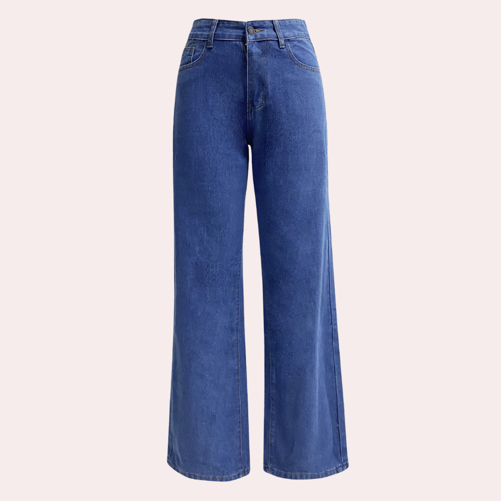 Women's Fit Dark Blue High-Waisted Straight Leg Denim Jeans Outfit for Work Casual Days Holidays and Everyday Wear