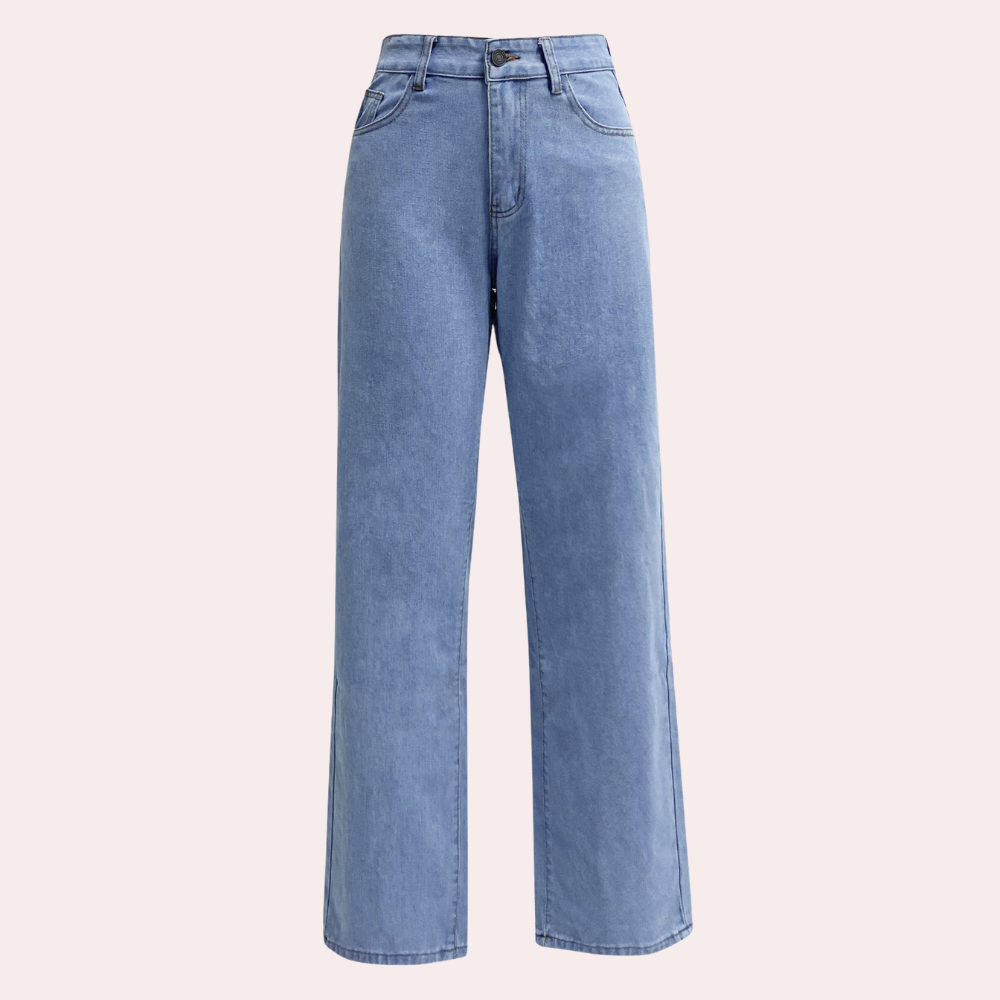 Women's Fit Dark Blue High-Waisted Straight Leg Denim Jeans Outfit for Work Casual Days Holidays and Everyday Wear