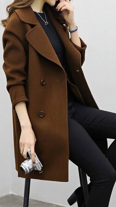 Women's Long Trench Coat Double-Breasted Classic Fit Stylish Layering
