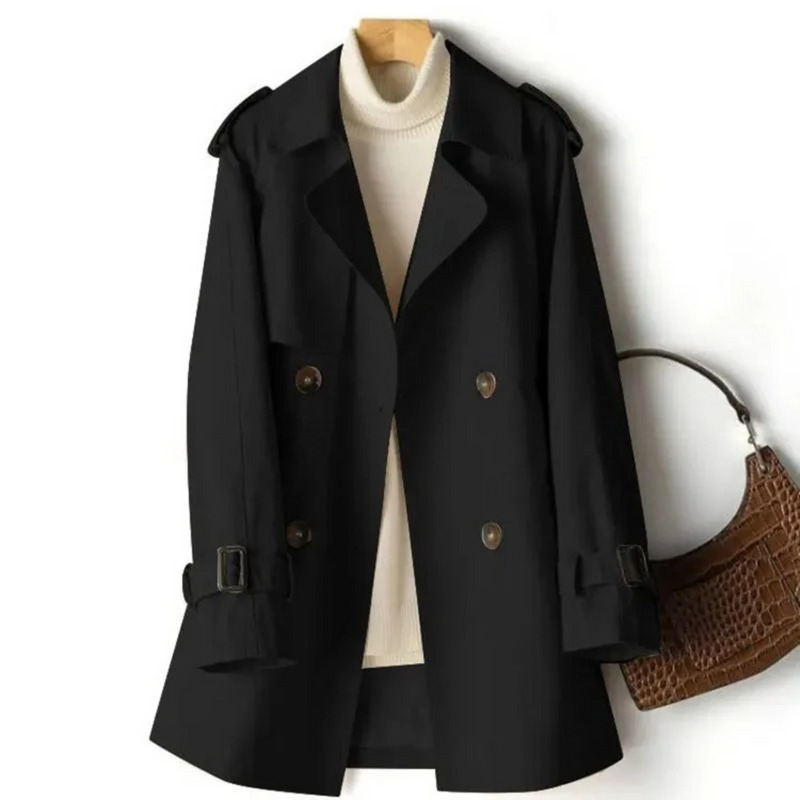 Women's Classic Trench Coat Notch-Lapel Long Sleeve Mid-Length Stylish Outerwear