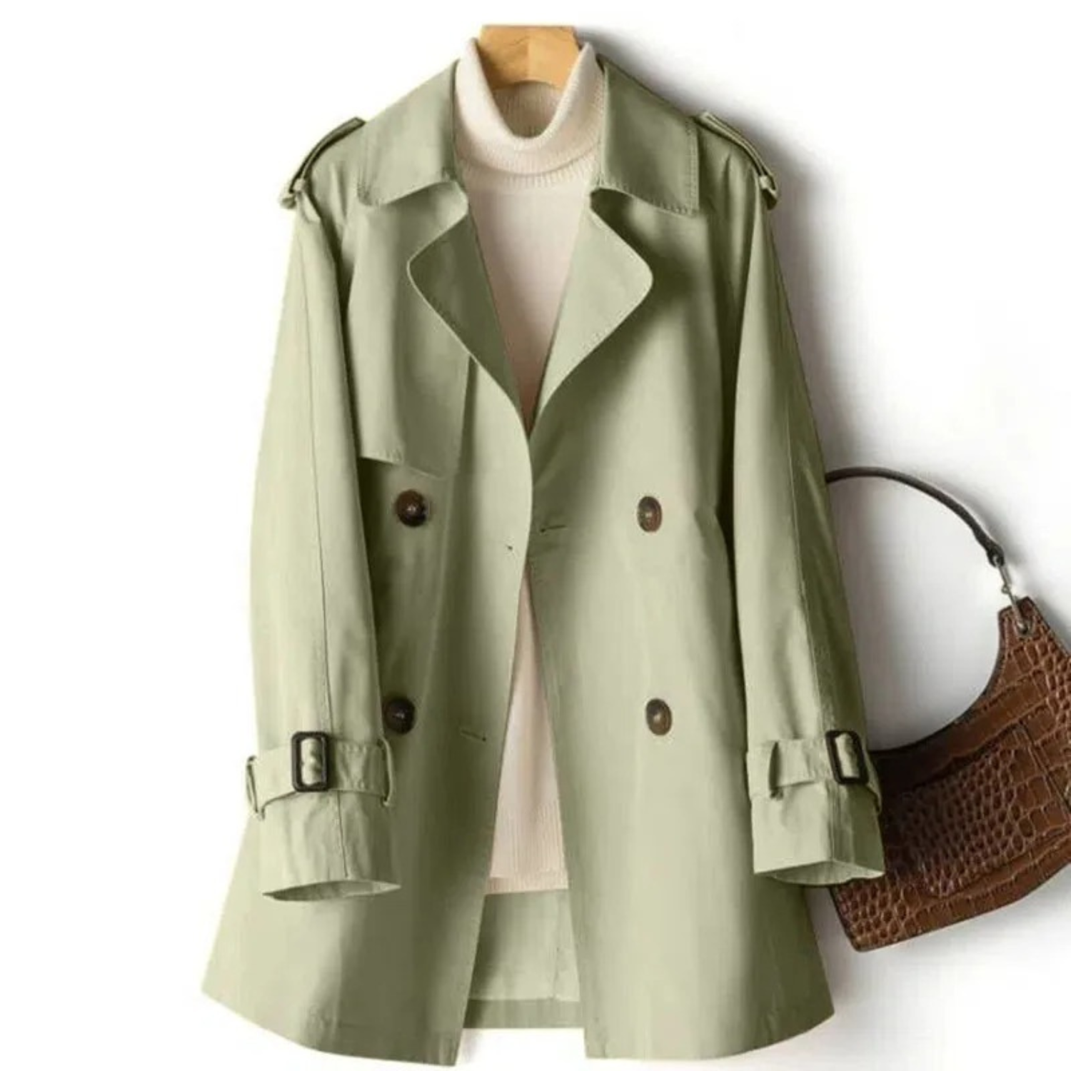 Women's Classic Trench Coat Notch-Lapel Long Sleeve Mid-Length Stylish Outerwear