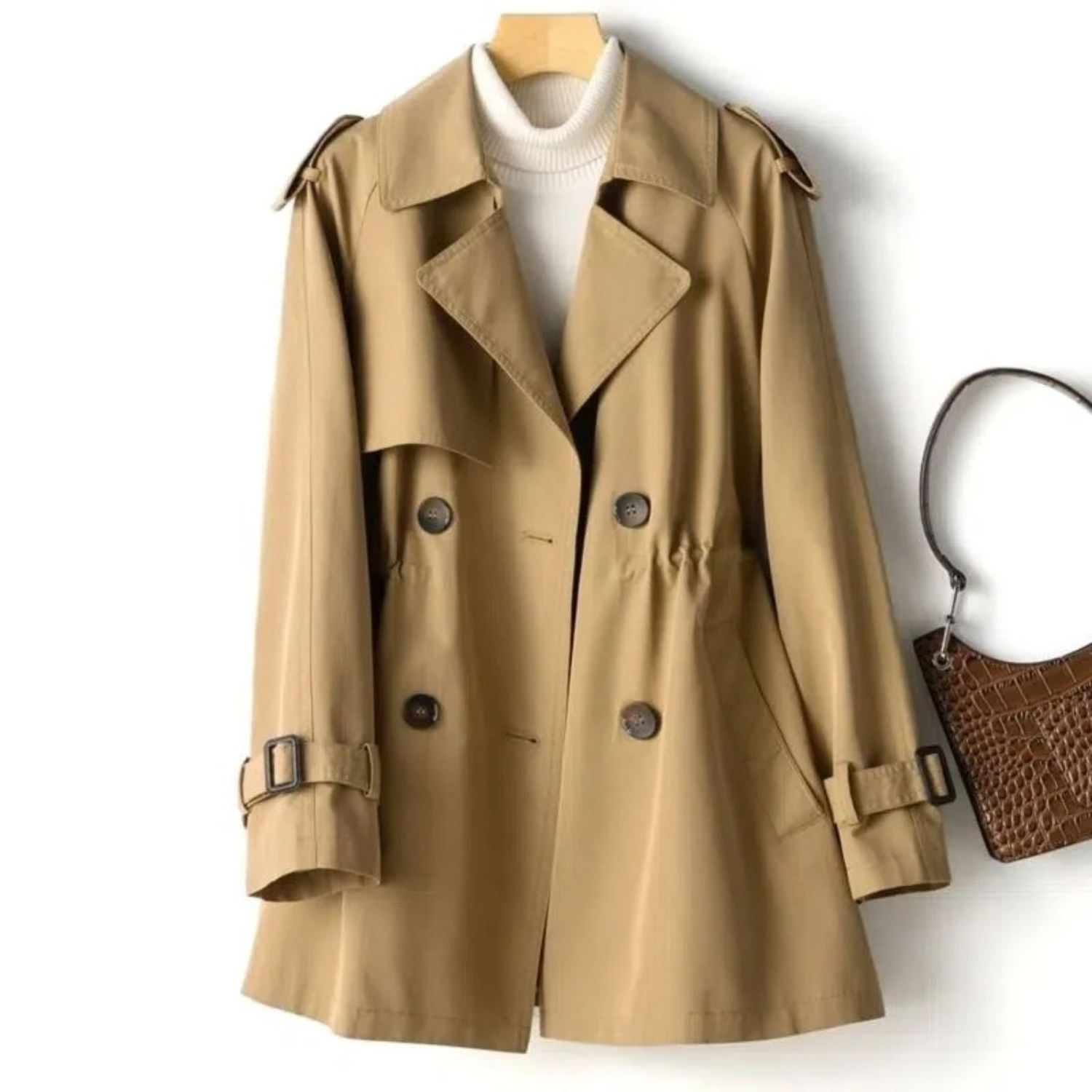 Women's Classic Trench Coat Notch-Lapel Long Sleeve Mid-Length Stylish Outerwear