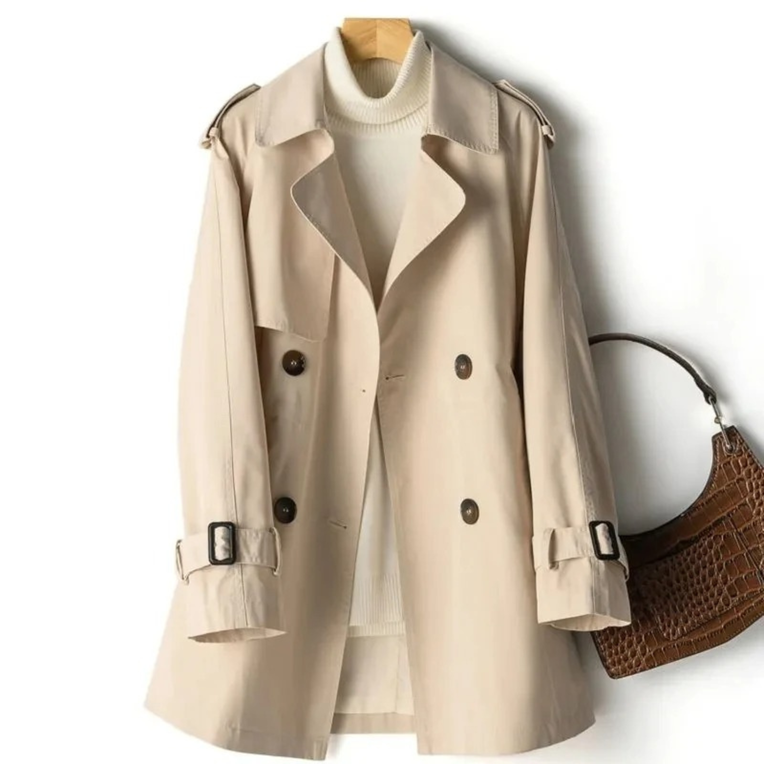 Women's Classic Trench Coat Notch-Lapel Long Sleeve Mid-Length Stylish Outerwear