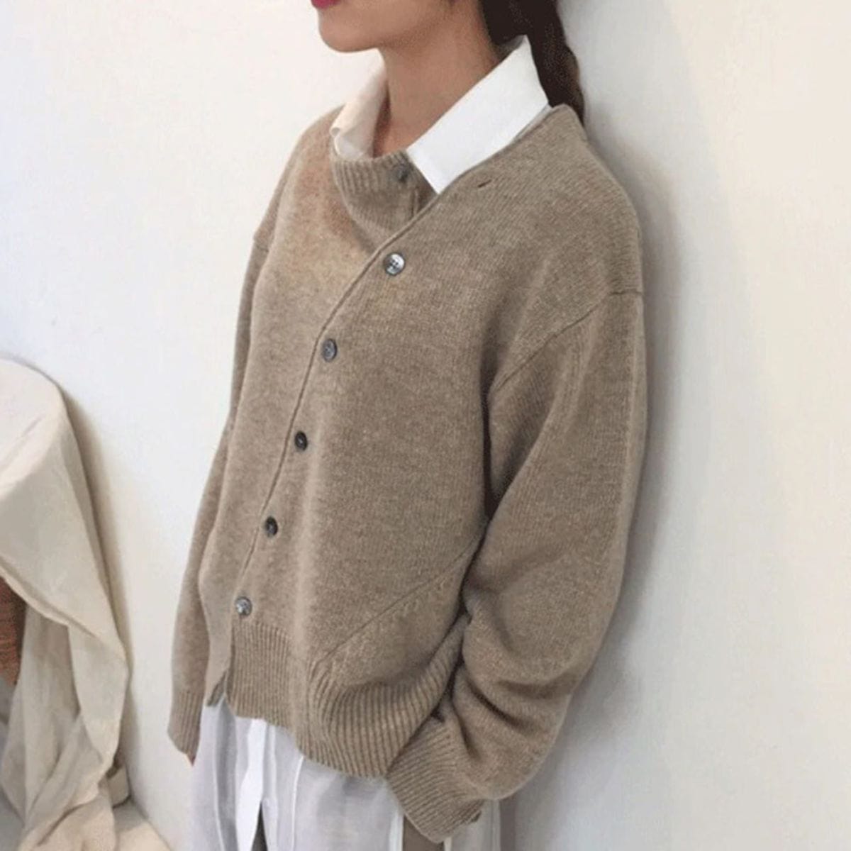 Women's Asymmetric Wrap Cardigan Stand Collar Stylish Layered Casual